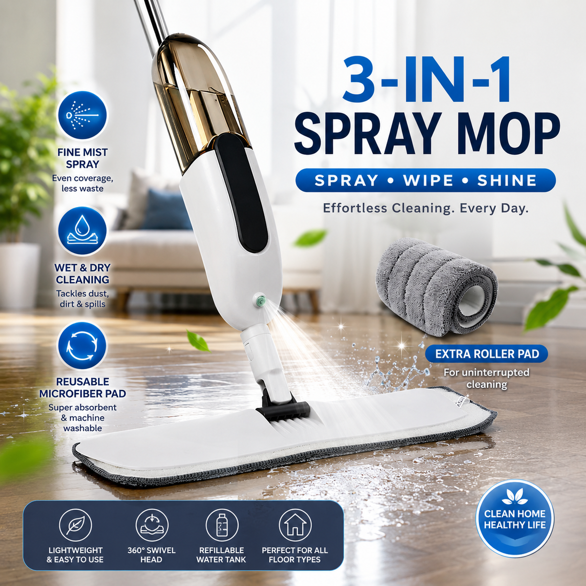 ‎Magic Spray Flat Mop for Easy Floor Cleaning